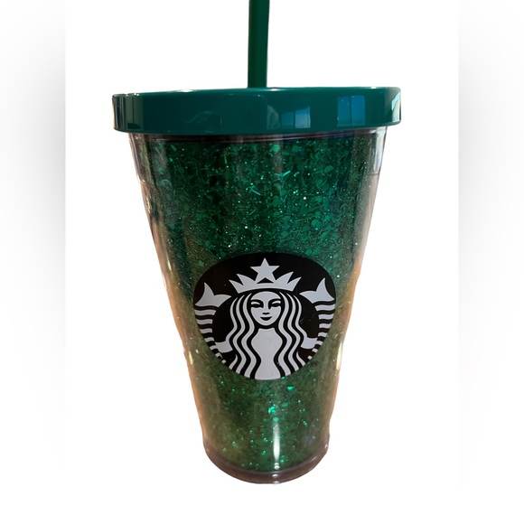 STARBUCKS 2018 Holiday Green Glitter Tumbler With Straw New With Tags - Picture 1 of 6